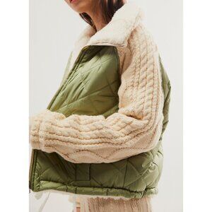 Free People Blank NYC Going Public Jacket Warm Puffer Chunky Cable Sweater Knit
